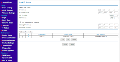 DHCP on ADSL. LAN IP Setup

